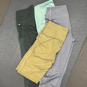 Women's Active Leggings in dark green, Mint, and Gray + olive green bike shorts